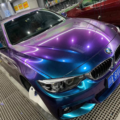 Envoltura para vehículo de automóvil de vinilo perla púrpura/azul camaleón DIY brillante Premium