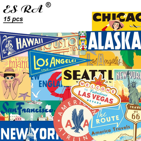 15 Pcs/Set Road Trip USA Stickers